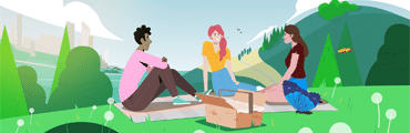 Animated brand video illustration of team collaboration outdoors